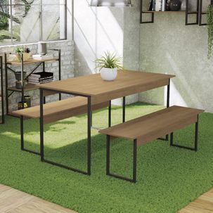 Mesa de Jantar com 2 Bancos Li013 136cm Industrial Freijó/Preto Fosco