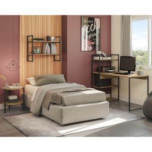 Kit Quarto Industrial com Mesa Estante/Nicho e Mesa de Cabeceira - Freijó/Preto