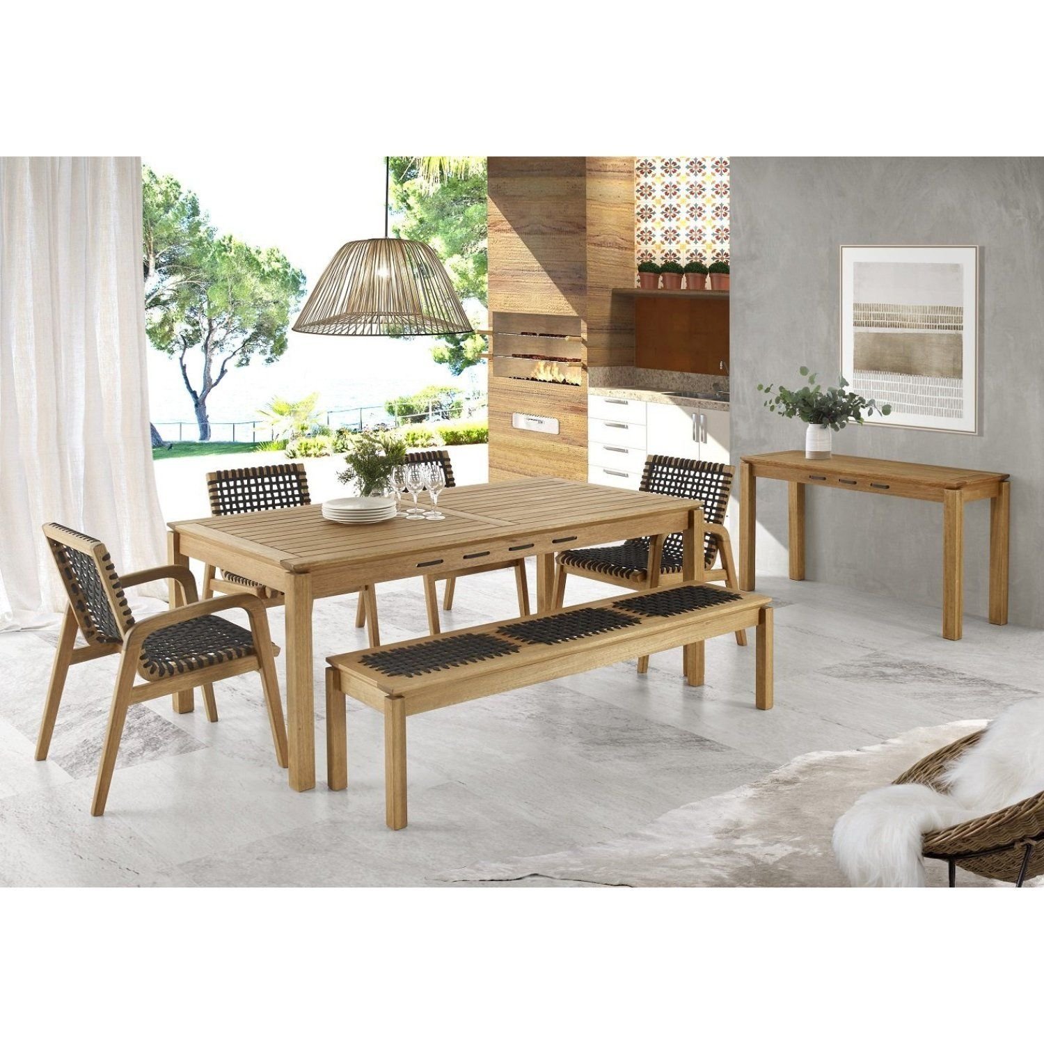 Encontraproduto.com.br - Cadeira em Madeira e Corda Náutica com Braço Traço Casa e Jardim Móveis