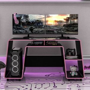 Mesa Gamer com Espaço para CPU London Politorno Preto/Rosa