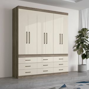 Guarda Roupa Plus com 6 Portas - Castanho/Off White