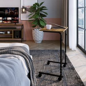 Mesa Lateral com Rodízio Steel Wood Placa e Ponto preto/noce oro