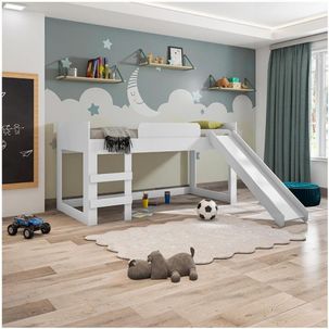 Cama Infantil Alta Joy com Escorregador Branco