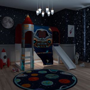 Cama Infantil Alta Joy com Escorregador/Dossel Torre Space e Led - Vermelho/Branco
