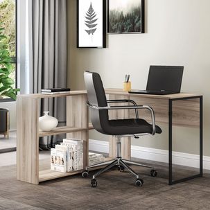 Mesa em L para Escritório Nature Novabras Carvalho/Preto