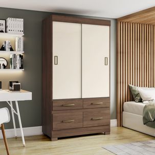 Guarda Roupa Flex 2 Portas de Correr 4 Gavetas Castanho HP/OFFWhite