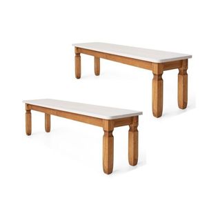 Kit com 2 Bancos Corona Rústico 1,80m Cera Mel/Branco