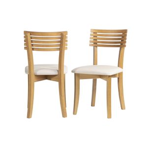 Kit 2 Cadeiras Clean Encosto Ripado e Assento Estofado - Bege Claro