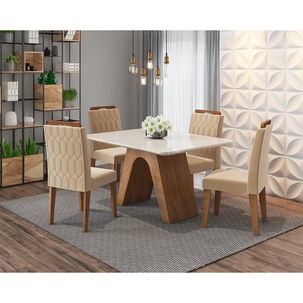 Conjunto para Sala de Jantar Mesa 130cm Clara 4 Cadeiras Paola Cimol Savana/Off White/Nude