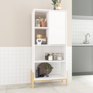 Paneleiro 1 Porta 4 Nichos BRV Móveis Branco/Pinus Claro