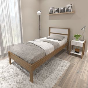 Cama de Solteiro Amêndoa/Branco