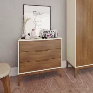 Cômoda 3 Gavetas Madeira Maciça Club Artemobili Bege/Garapa