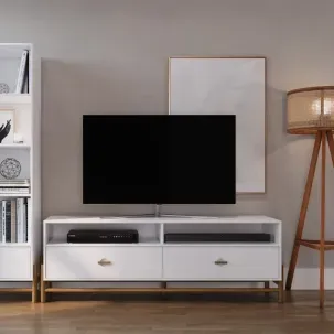 Rack para TV até 50 Polegadas 2 Gavetas 2 Nichos Ring Artemobili Branco/Garapa