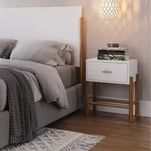 Mesa de Cabeceira 1 Gaveta Ring Artemobili Branco/Garapa