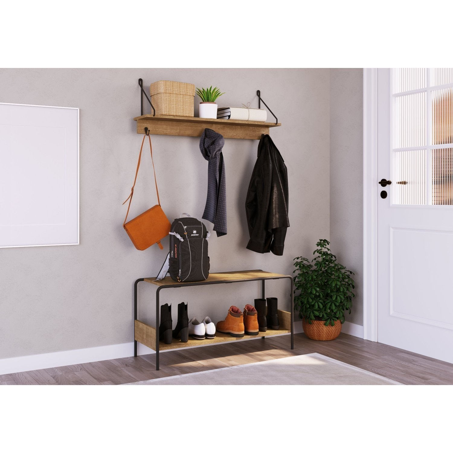 Prateleira Decorativa Multiuso com 3 Ganchos Industrial Vermont/Preto