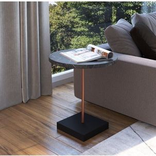 Mesa Lateral Redonda Tube Complementos 45cm Industrial Artesano Marquina / Cobre