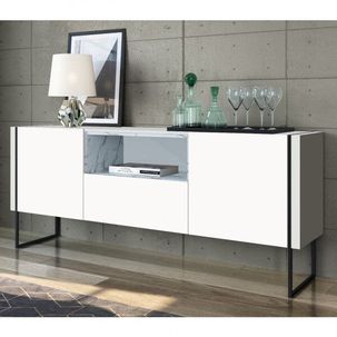 Balcão Buffet 2 Portas 1 Gaveta 180cm Vesta Thassos/Branco/Preto