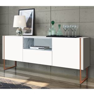 Balcão Buffet 2 Portas 1 Gaveta Vesta Thassos/Branco/Cobre