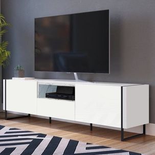 Rack 2 Portas 1 Gaveta vesta para TV até 60 Polegadas Artesano Thassos/Branco/Preto