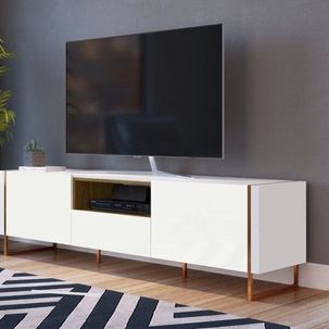 Rack 2 Portas 1 Gaveta vesta para TV até 60 Polegadas Artesano Hanover/Branco/Cobre