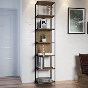 Estante para Livros Multiuso Industrial 6 Prateleiras Steel Quadra Vermont/Preto