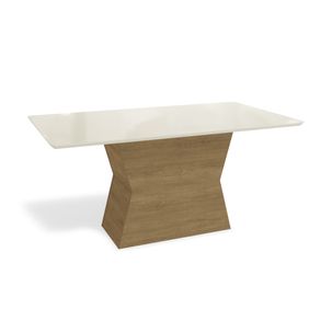 Mesa de Jantar Retangular com Tampo MDF/Vidro 160 cm - Freijó/Off White