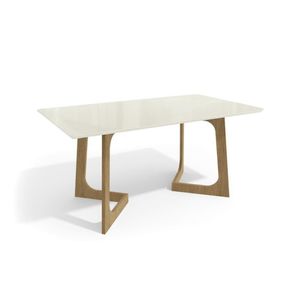 Mesa de Jantar Retangular com Vidro 160cm Freijó/Off White