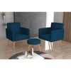Conjunto 2 Poltronas e 1 Puff Dallas Veludo Turkey Azul Escuro