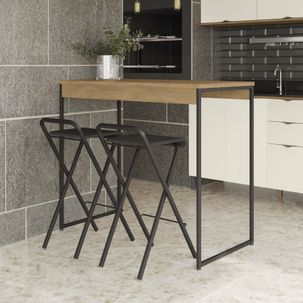 Conjunto Bancada Gourmet Industrial com 2 Banquetas Alta Dakar - Freijó/Preto