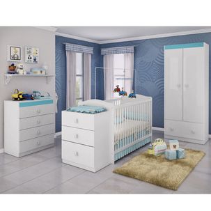 Quarto de Bebê Completo Sabrina 3 em 1 - Branco/Azul
