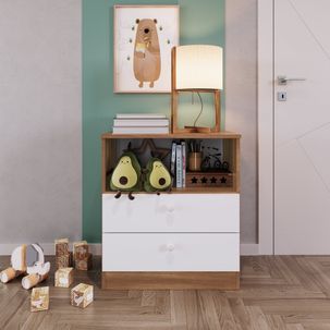 Cômoda Infantil 2 Gavetas 1 Nicho Aconchego Nogal/Branco