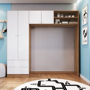 Guarda-Roupas Infantil Ponte 4 Portas 2 Gavetas Aconchego Nogal com Branco