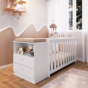 Conjunto para Quarto de Bebê com Berço e Cômoda Aconchego Branco