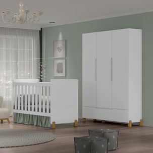 Quarto de Bebê Melody Decor com Berço e Guarda Roupa - Branco