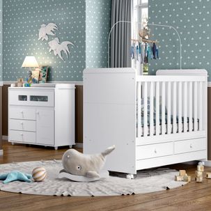 Quarto de Bebê Aquarela Berço e Cômoda - Branco