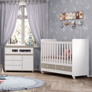 Quarto de Bebê Aquarela Berço e Cômoda - Branco/Cristal
