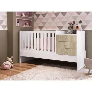 Berço Mini Cama 3 Gavetas Montreal Completa Móveis Branco/Carvalho