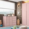 Cômoda Infantil 2 Portas 4 Gavetas 3 Nichos com Cabideiro Pérola Rosa