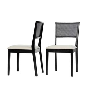 Kit 2 Cadeiras Cannes com Encosto em Tela e Estofada - Preto/Bege