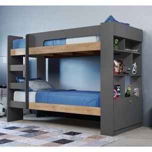 Beliche Stock com 1 Porta e 6 Nichos - Chumbo/Amêndoa