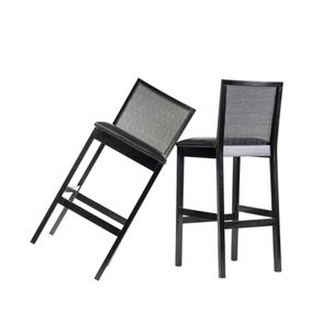 Kit 2 Banquetas Altas Íris com Encosto em Tela e Estofada - Preto