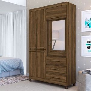 Guarda-Roupa Solteiro com Espelho 6 Portas 3 Gavetas Fusion Albatroz Móveis Cedro