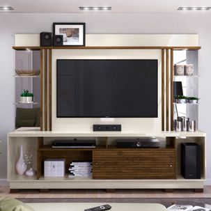 Rack com Painel Frizz Gold p/TV de até 55"e Pés - Off White/Savana
