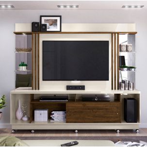 Rack com Painel Frizz Gold c/Rodízios - Off White/Savana