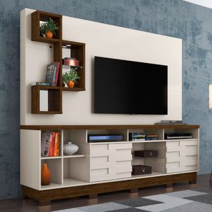 Rack com Painel Heitor p/TV de até 65"e Pés - Off White/Savana