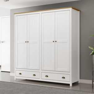 Guarda Roupa Casal 4 Portas 2 Gavetas Topazio Branco/Freijó