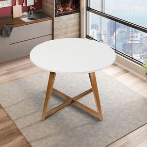 Mesa de Jantar Sofia com Pés em Madeira Eucalipto Castanho/Branco
