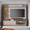 Estante Home Theater para TVs até 65 Polegadas com LED 1 Porta 4 Nichos Maceió Colibri Móveis Freijó/Off White