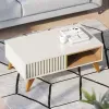 Mesa de Centro Retangular 1 Nicho Pés em Madeira Maciça Jeri  Móveis Off White/Freijó