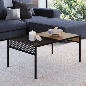 Mesa de Centro Industrial Retrô Madeira/Aço York Hanover/Preto